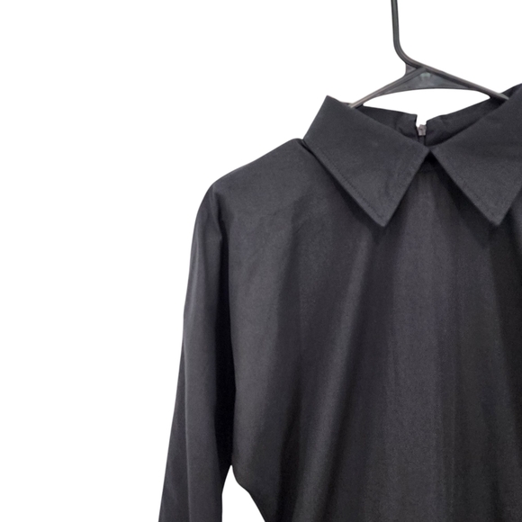 Adeptt Women's Ruched Details Black Collared Balloon Dress Sz M - Picture 2 of 10